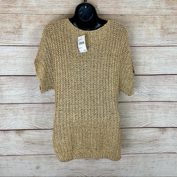Lush Tan Short Sleeve Sweater Size Medium - Picture 4 of 7